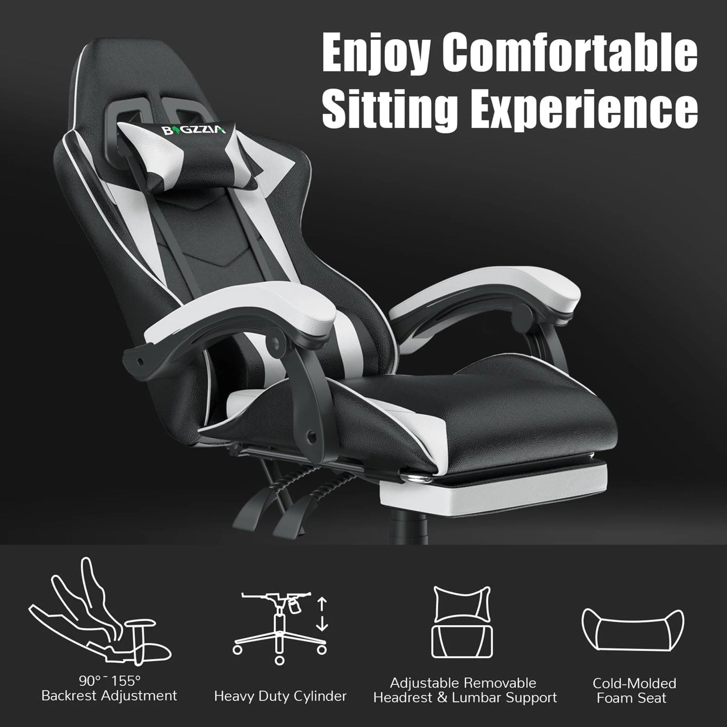 Gaming Chair with Footrest Chairs Ergonomic with Lumbar Cushion Headrest