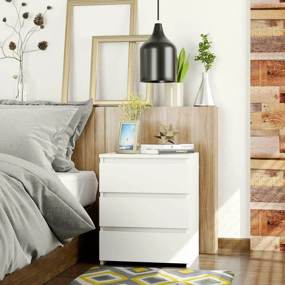 White Nightstand with 3 Storage Drawers