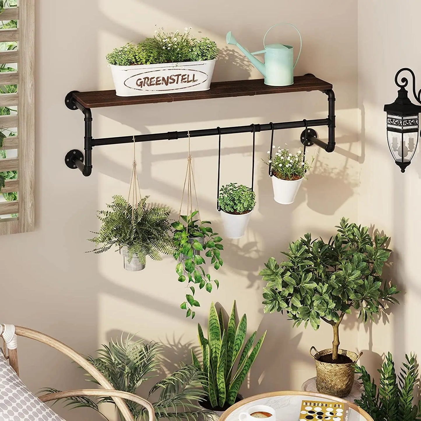 Industrial Pipe Clothes Rack with Wood Shelf