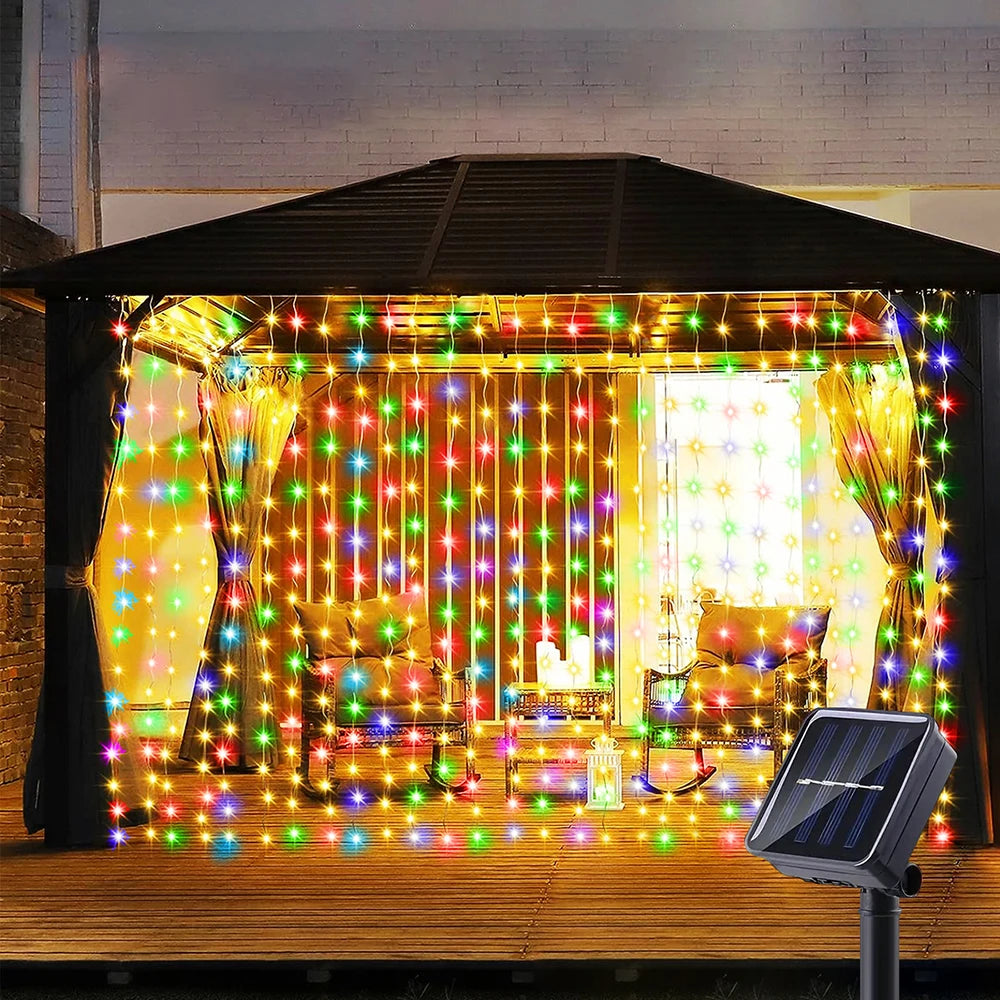 300Leds Solar Curtain Light 8 Modes