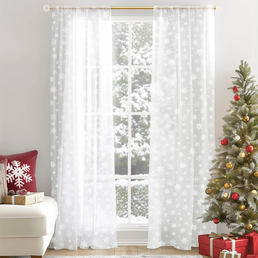 2PC Christmas Snowflake Curtains
