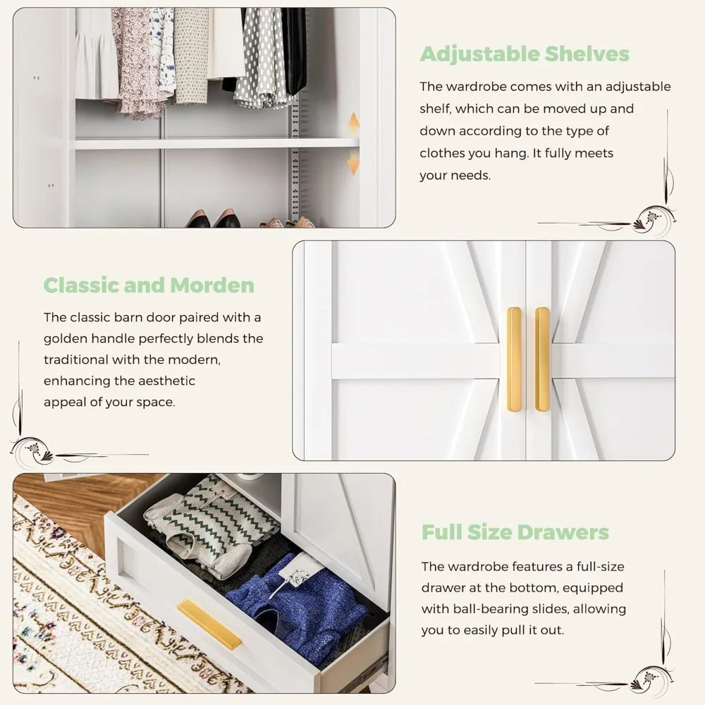 Farmhouse Metal Wardrobe with Hanging Rod