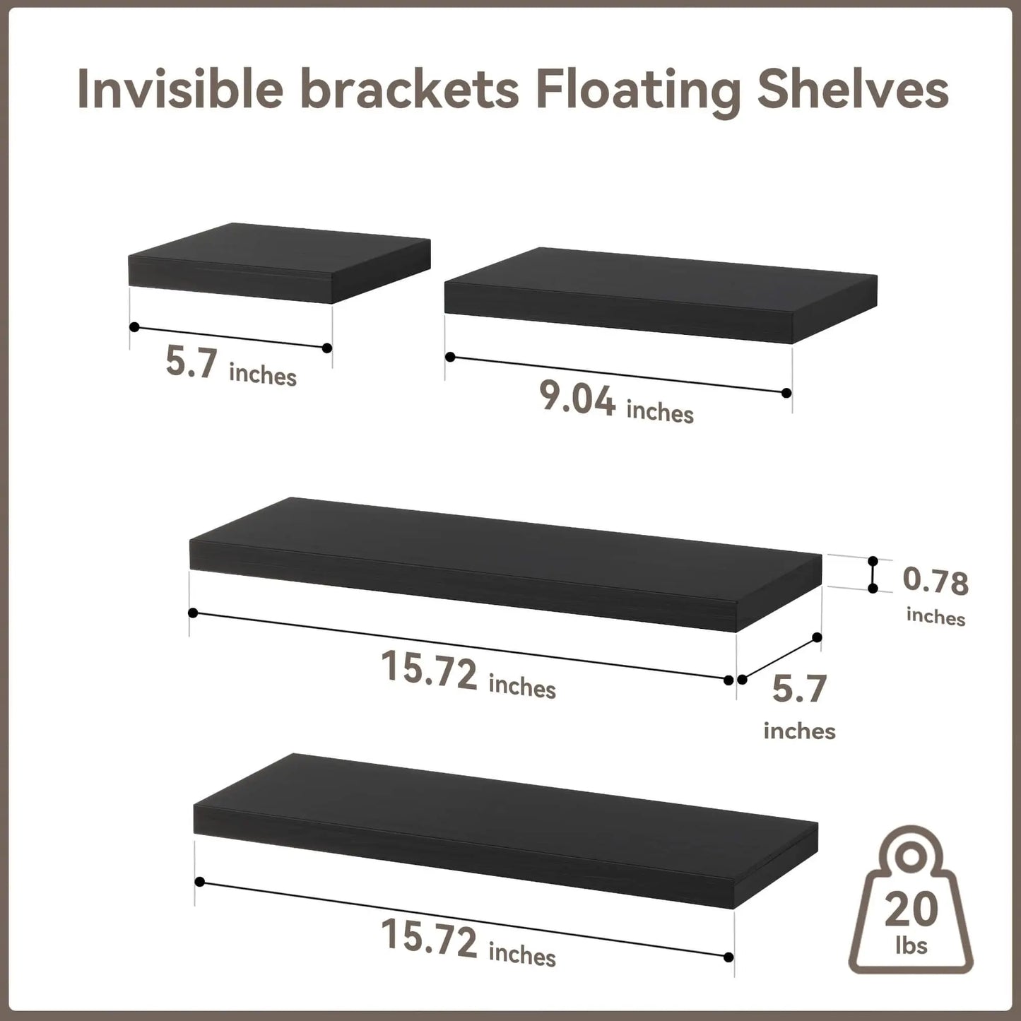 Set of 4 Floating Rustic Wall Shelves