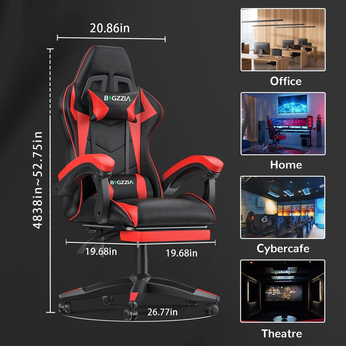 Gaming Chair with Footrest Chairs Ergonomic with Lumbar Cushion Headrest