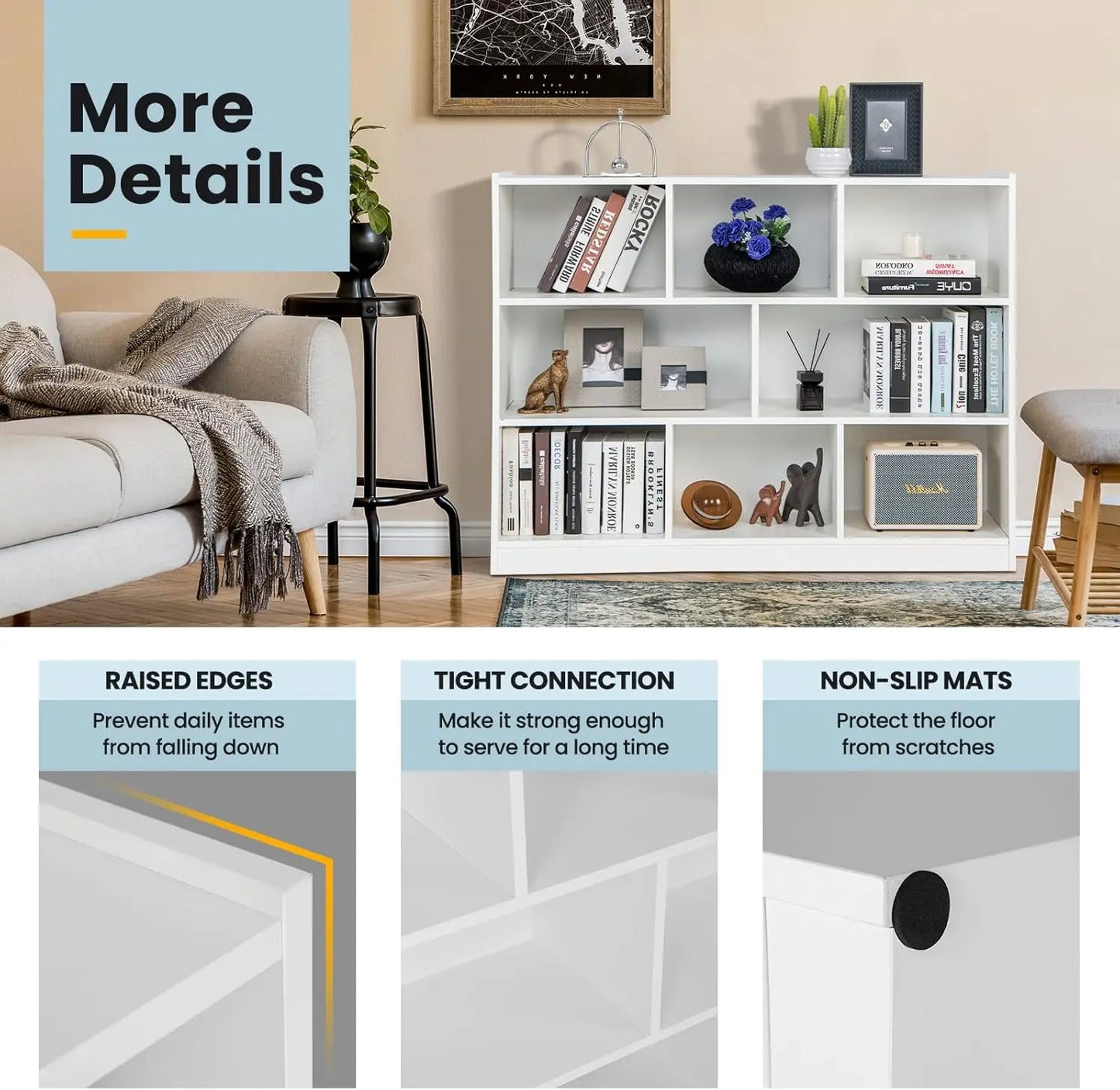 Freestanding 3-Tier Open Bookshelf