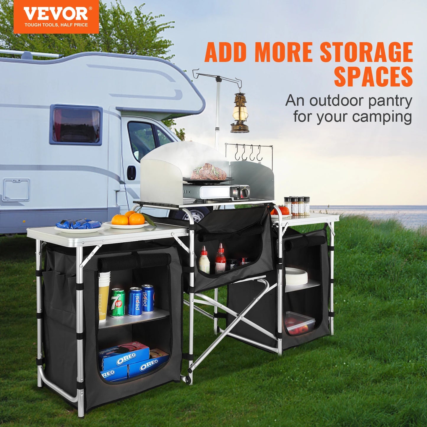 Foldable Camping Outdoor Kitchen Table Cabinet