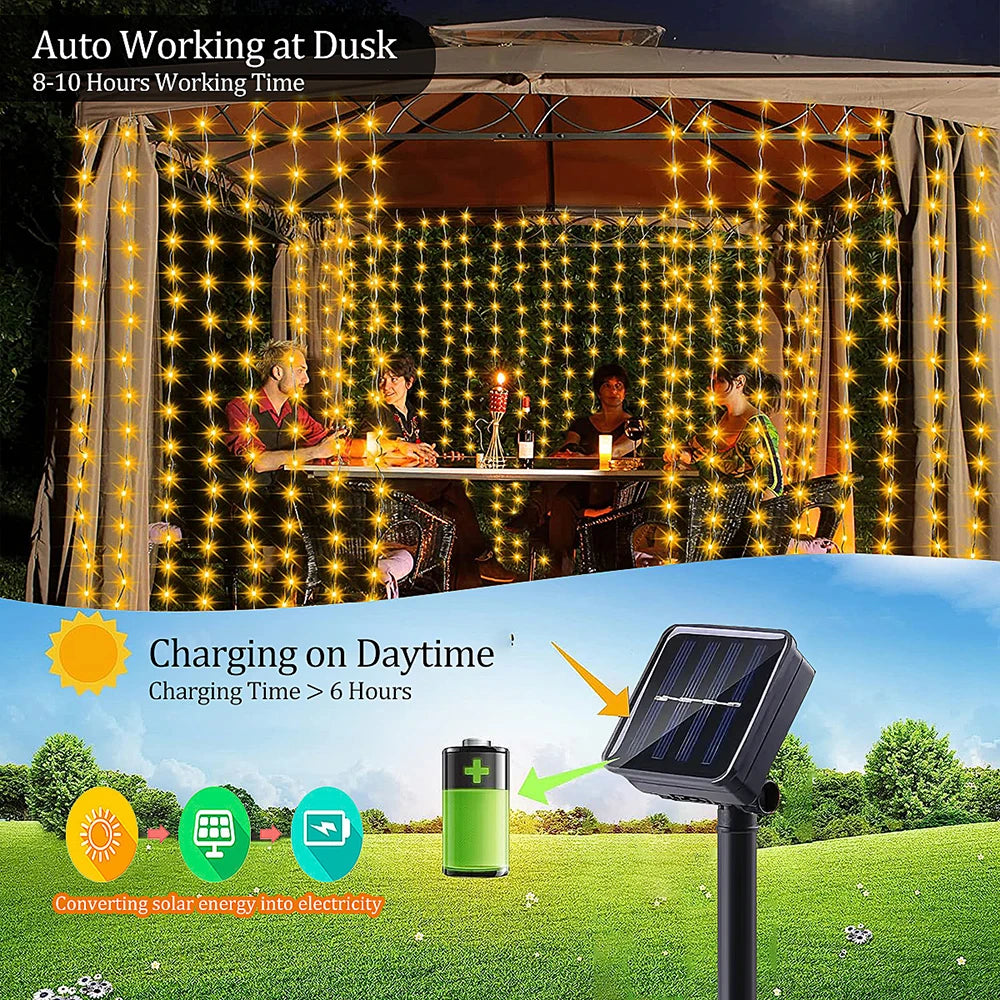 300Leds Solar Curtain Light 8 Modes