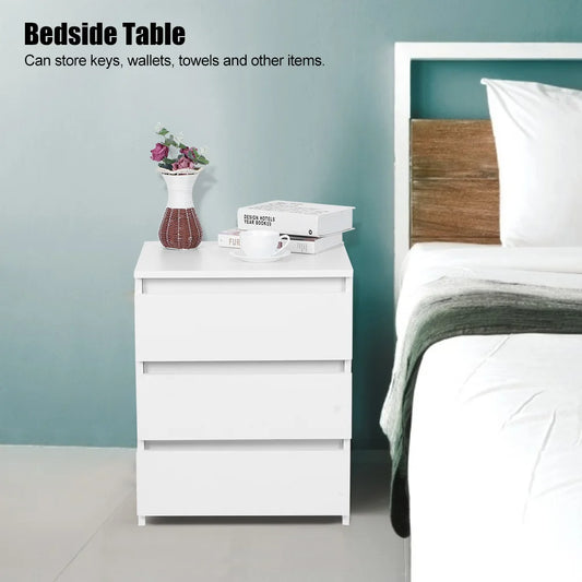 White Nightstand with 3 Storage Drawers